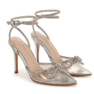 Linzi AZURE Perspex Silver Double Bow Embellished Court Heels